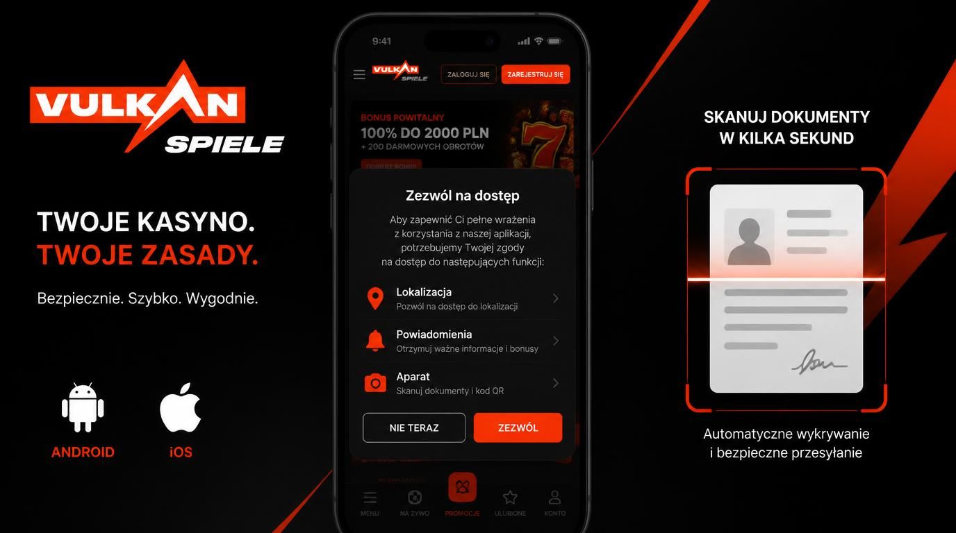Android i iOS – uprawnienia aplikacji Vulkan Spiele (lokalizacja, powiadomienia, aparat) widoczne na ekranie smartfona